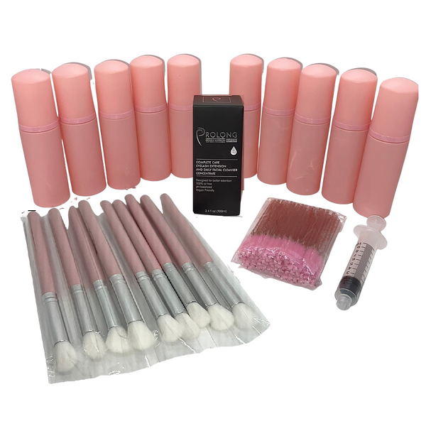 Do It Yourself Lash Cleanser Kits (10 or 20 Piece) with Prolong Lash Concentrate (Matte Pink 60ml)